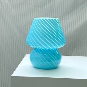 mushroom lamp,murano glass,desk  lamp ,table lamp,Desk Reading Light,Holiday Gifts,mid century,Collection Lamp,Blue stripes