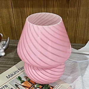 mushroom lamp,murano glass,desk  lamp ,table lamp,Desk Reading Light,Holiday Gifts,mid century,Collection Lamp,Pink stripes