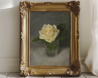 White Rose Original Oil Painting | Giclée Fine Art Print | Vintage White Flower Still Life | Vintage French Fleur | French Country Art