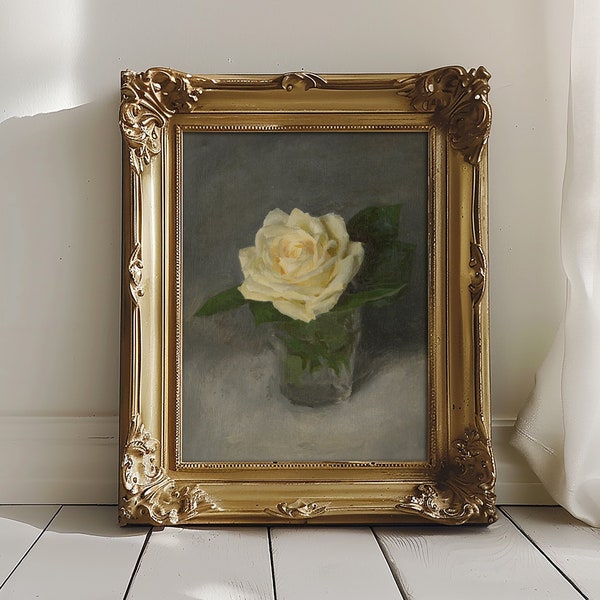 White Rose Original Oil Painting | Giclée Fine Art Print | Vintage White Flower Still Life | Vintage French Fleur | French Country Art