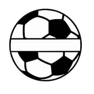 May include: Black and white soccer ball with a blank banner across the middle.