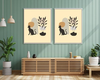 Impresión estética de arte de flores y gatos, impresión de animales bebés, impresión de vivero safari, decoración de animales de guardería, arte de pared de animales bebés, descarga digital