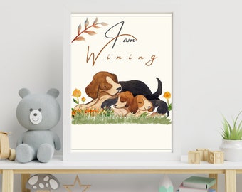 Arte de pared para bebés con la frase "I AM WINING", decoración de arte de afirmación para niños, estampado de animales para bebés, estampado de safari para guardería, decoración de animales para guardería, arte de pared con animales para bebés