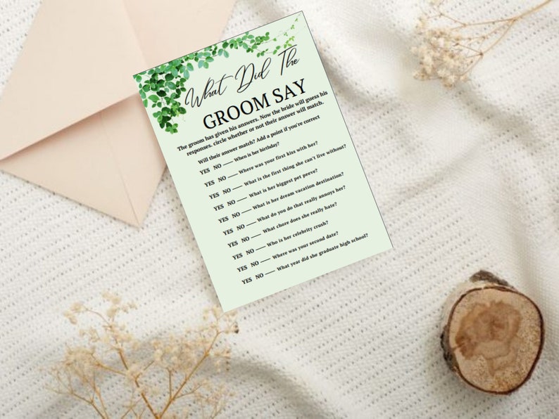 Eucalyptus Bridal Shower Game, Bridal Shower Editable Games, Printable