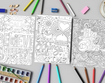 Motivations Coloring Pages, Self Motivation Coloring Pages, Motivational Coloring Quotes, Instant Download & Print PDFs, Motivation Digital