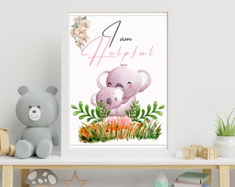 Arte de pared para bebé SOY ÚTIL, decoración de arte de afirmación para niños, impresión de animales para bebés, impresión de guardería de safari, decoración de animales para guardería, arte de pared de animales para bebés