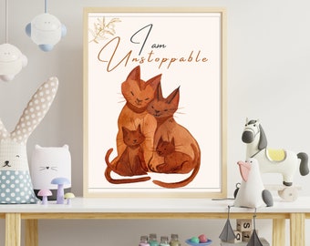 Arte de pared para bebé I AM UNSTOPPABLE, decoración de arte de afirmación para niños, impresión de animal para bebé, impresión de guardería de safari, decoración de animales para guardería, decoración de animales para bebé