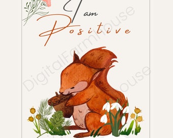 Arte de pared para bebé con la frase "I AM POSITIVE", decoración de arte de afirmación para niños, estampado de animales para bebés, estampado de safari para guardería, decoración de animales para guardería, decoración de animales para bebés