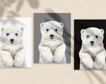 Oso polar bebé en acuarela, impresión de animal bebé, impresión de safari para guardería, decoración de animales para guardería, arte de pared de animales bebé, descarga digital