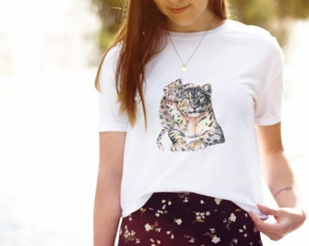 Acuarela de leopardo de las nieves, gato salvaje, impresión de animal bebé, impresión de safari para guardería, decoración de animales para guardería, arte de pared de animales bebé, descarga digital