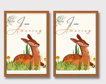 Arte de pared para bebés I AM AMAZING, decoración de arte de afirmación para niños, impresión de animales para bebés, impresión de guardería de safari, decoración de animales para guardería, decoración de animales para bebés