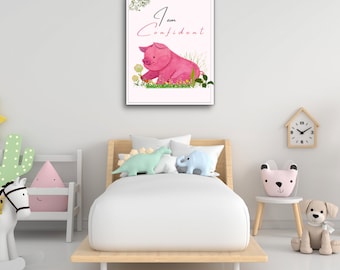 Arte de pared para bebé con la frase TENGO CONFIANZA, decoración de arte de afirmación para niños, estampado de animales para bebés, estampado de safari para guardería, decoración de animales para guardería, decoración de animales para bebés