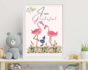 Arte de pared para bebé con la frase "Estoy agradecido", decoración de arte de afirmación para niños, estampado de animales para bebés, estampado de safari para guardería, decoración de animales para guardería, decoración de animales para bebés