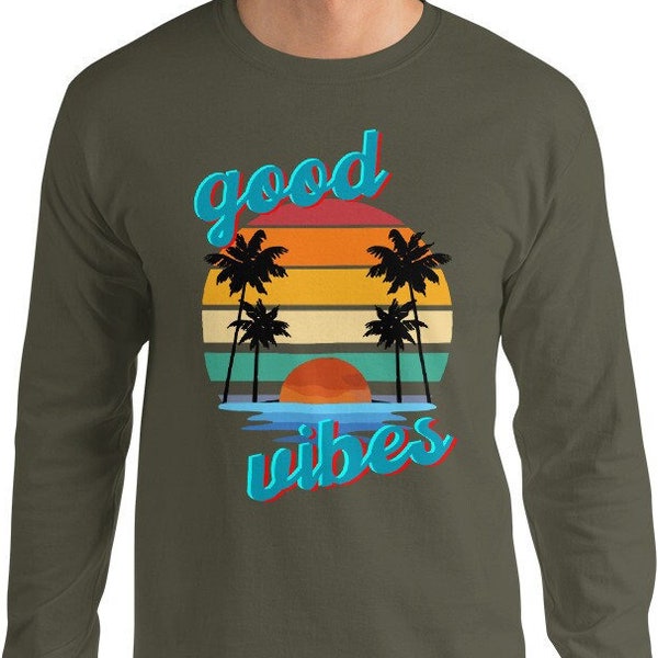 Good vibes long shirt, Retro style,  70’s Shirt, Good Vibes Tshirt, 80’s Vintage ShirtMen’s Long Sleeve Shirt.