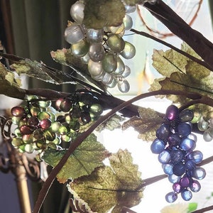 VINTAGE Lucite Grapes 36" Long Vines THREE x 3 colors of grapes, EACH vine has 4 clusters 1" to 4", sugared leaves, brown paper wrapped wire