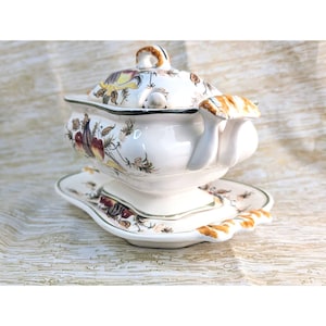 Vintage Homeware Italian Décor, Ceramic Tureen, platter, ladle, lid | Collector of handpainted servingware, UNIQUE Midi, Maximalist Gift!