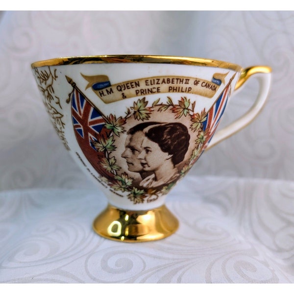 Vintage Queen Elizabeth II of Canada Prince Phillips Teacup Footed and Matching Saucer 1959 Taylor & Kent