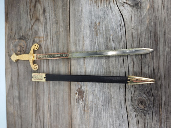 Short Sword Spanish, 19" Costume Gold Silver Leat… - image 4