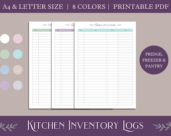 Kitchen Inventory Logs | Pantry, Freezer, and Fridge Trackers | Printable PDF | 8 Colors | A4 & Letter