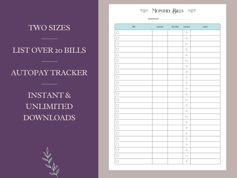 Monthly Bill Payment Tracker Printable PDF 8 Colors A4 &amp; - Etsy