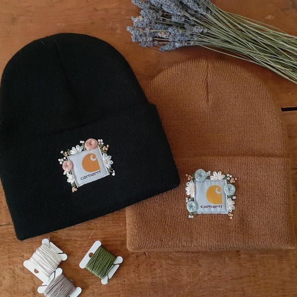 Hand Embroidered Floral Carhartt Beanie