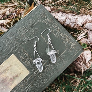 Raw Clear Quartz Earrings, Natural Gemstones, Crystal Point Earrings