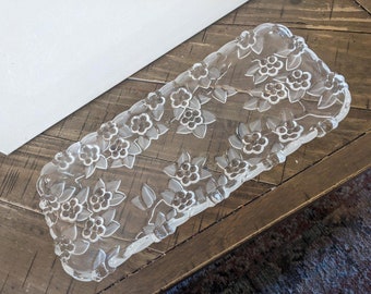 Beautiful Floral Etched Relish Serving Tray