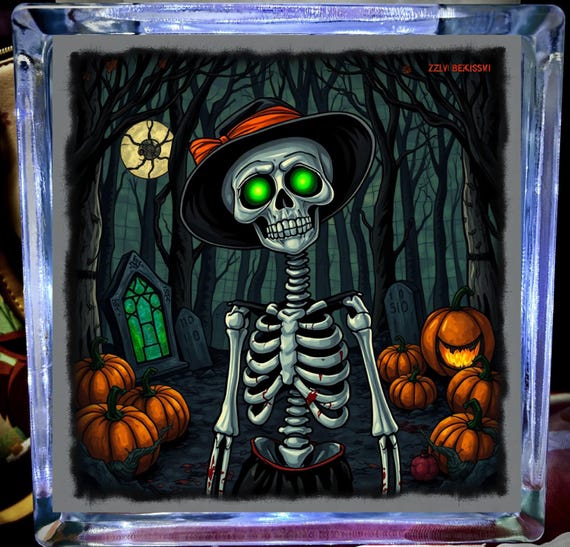 ghastly hallow skeleton halloween Glass light