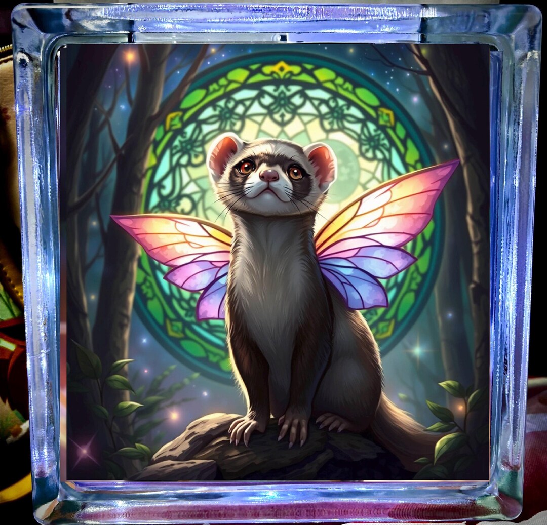 Ferret Fairy Glass Block Light, LED Night Light, Fantasy Ferret Decor ...