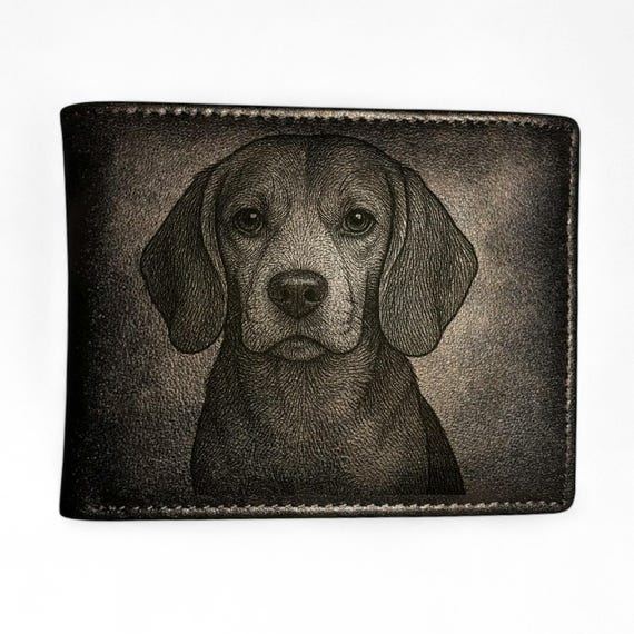 Beagle Engraved Leather Wallet – Handmade Bifold Wallet for Dog Lovers – Custom Pet Gift for Him or Her