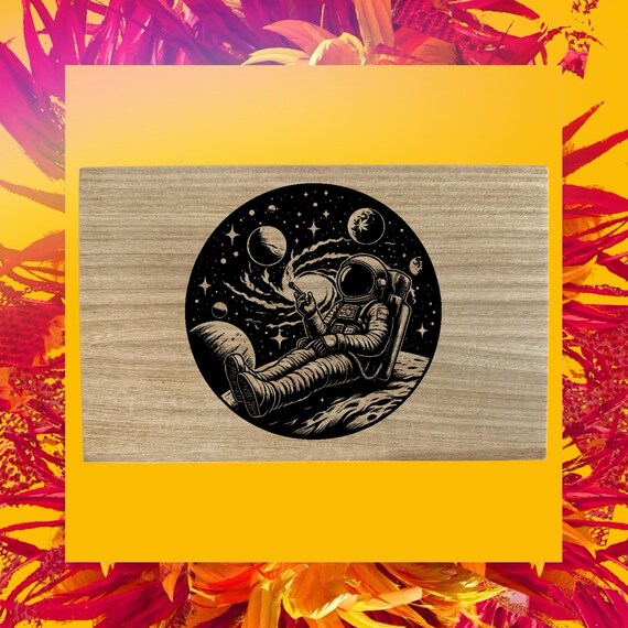 Space Man Stash Storage themed laser engraved 8.5 inch box