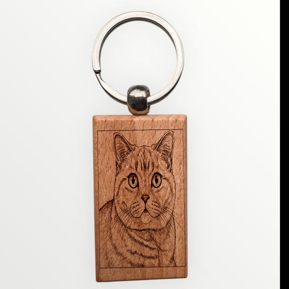 British Shorthair cat laser engraved Keychain 2.16 inches