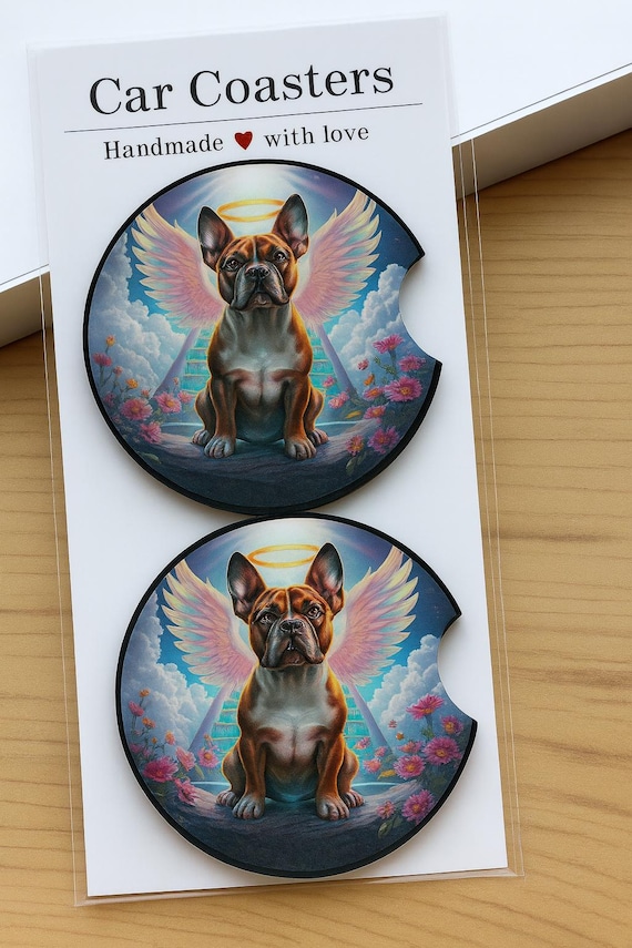 Angel Bully pitbull Car Coasters Set of 2, Rainbow Bridge Dog Memorial Cup Holder Coasters, Halo Dog Car Accessories, Gift for Dog Mom