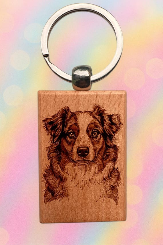 Australian Shepard Dog laser engraved Keychain 2.16 inches