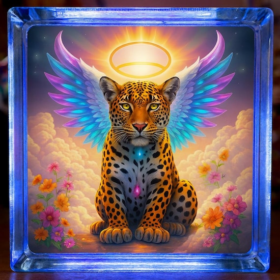 Guardian leopard Glass light illuminated  display home decor big cat