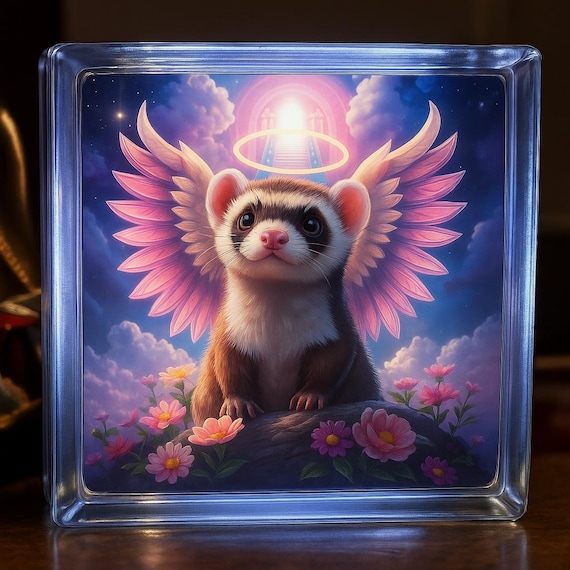 Guardian Angel Ferret Glass light illuminated  display home decor