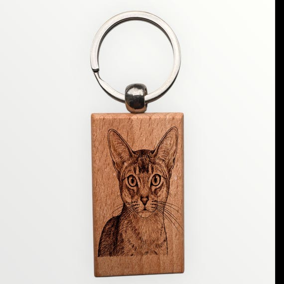 Abyssinian cat laser engraved Keychain 2.16 inches