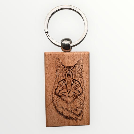 Domestic Longhair cat laser engraved Keychain 2.16 inches