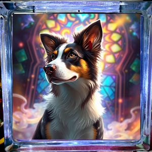 Border Collie Glass Light | 7x7 LED Dog Lover Night Light | Stained Glass Style Border Collie Art Block | Personalized Pet Memorial Gift |