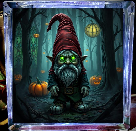 ghastly hallow gnome halloween Glass light