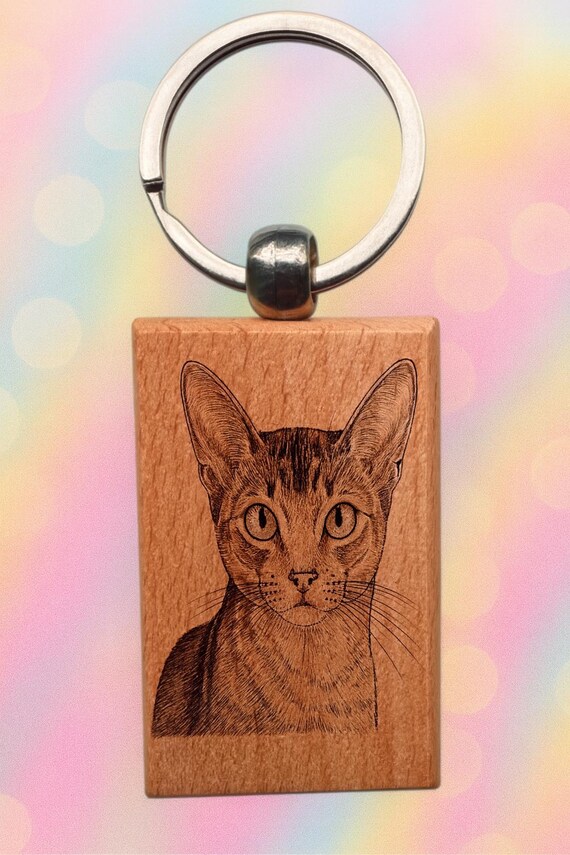 Abyssinian cat laser engraved Keychain 2.16 inches