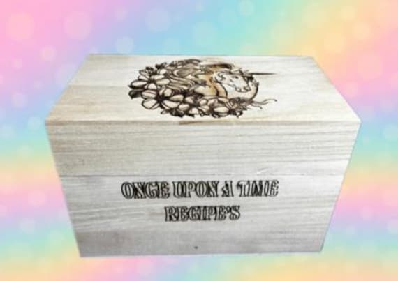 Engraved unicorn wooden recipe gift box