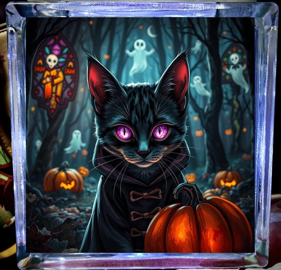 ghastly hallow kitten halloween Glass light