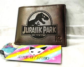 Engraved leather Jurassic dino wallet