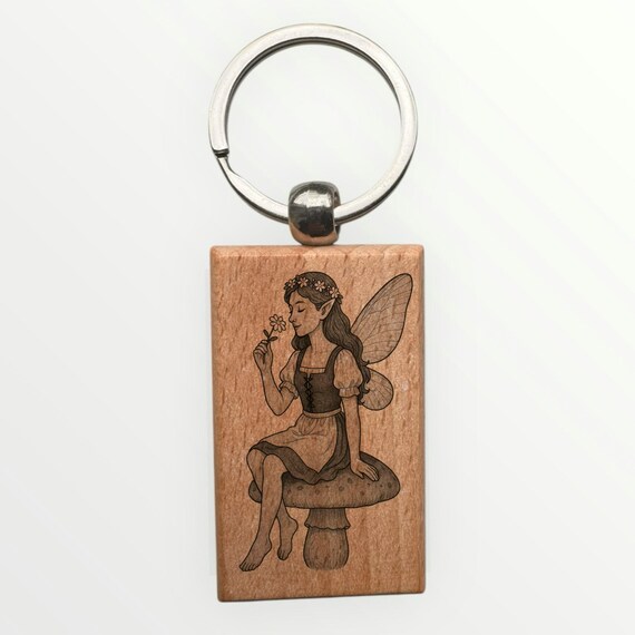 Cottage Core Wooden laser engraved Keychain 2.16 inches