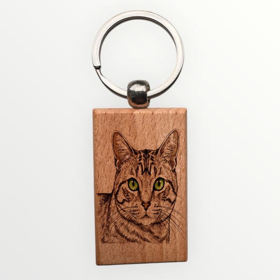 Domestic Shorthair cat laser engraved Keychain 2.16 inches