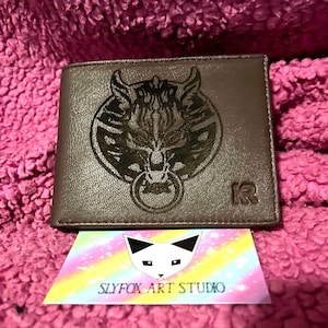Cartera de cuero grabada con cabeza de lobo para gamer