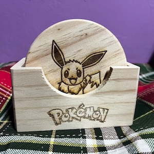 6 piece eeveelution inspired engraved wooden Coaster set