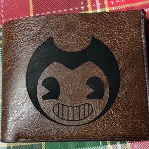 Carteira Bendy and the Ink de couro gravado, carteira dobrável para crianças, jogo de terror