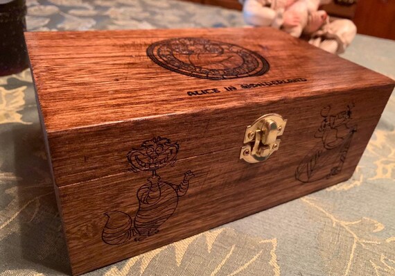 Engraved alice in wonderlan wooden gift box